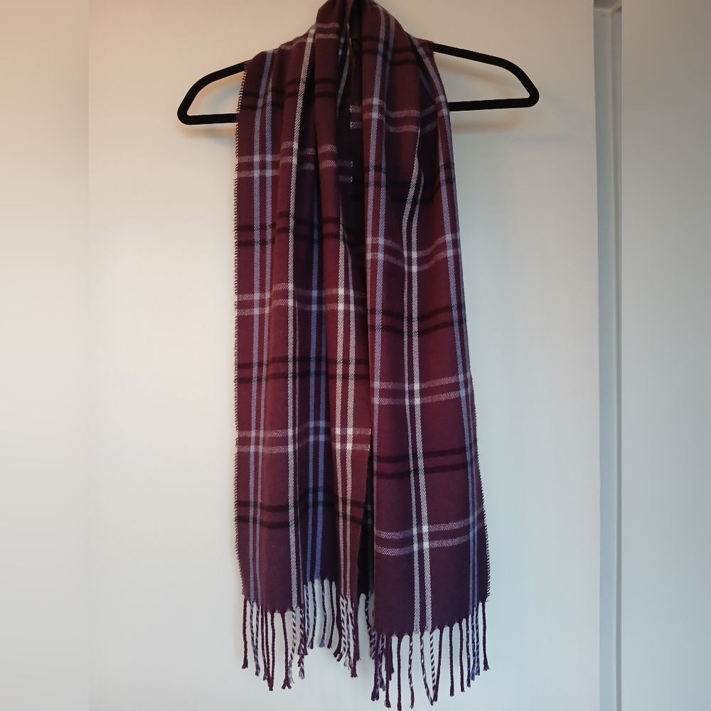 Cejon Soft Plaid Scarf Fringe Burgandy Plaid